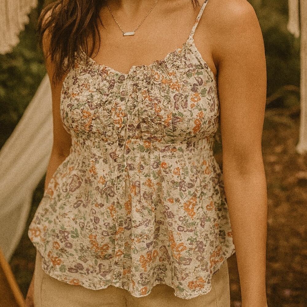 Vintage Rebecca Taylor Floral Silk Peplum Ruffle Front Cami Y2K Size 4